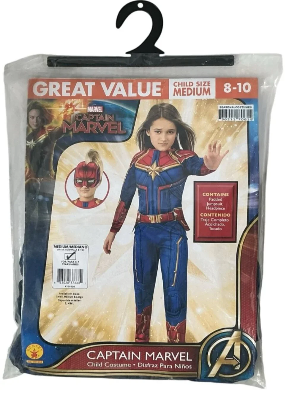 Captain Marvel Costume Super Hero Kids Medium 8-10